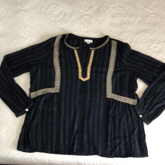J. Jill Embroidered Popover Black Peasant Blouse Women's V-Neck Boho Size M - Picture 8 of 11